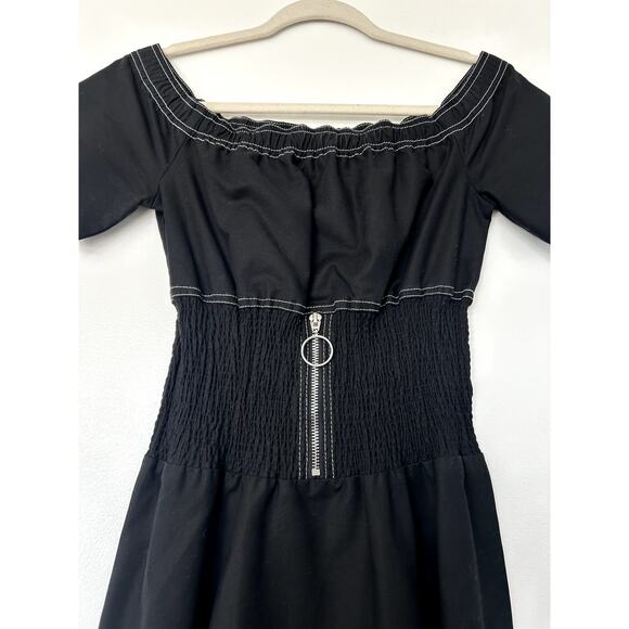 NWOT Maje Relera Black Off-Shoulder Zip Midi‎ Dress Size Small (1) Smocked Waist - Picture 6 of 15